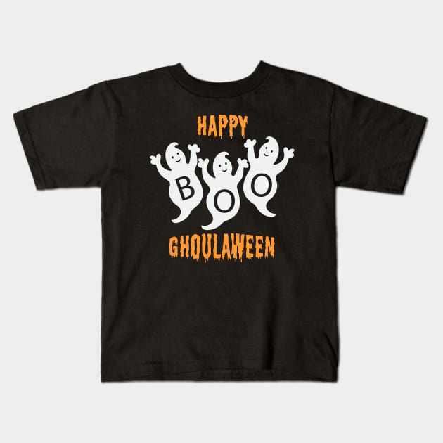 Happy Ghoulaween Cool Ghost Trio Kids T-Shirt by Rosemarie Guieb Designs